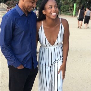 Whit jumpsuit with black stripes